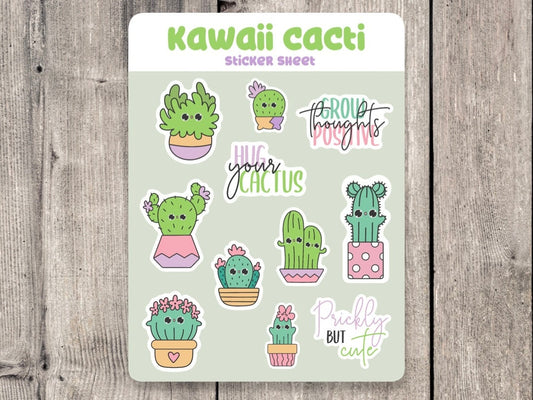 Kawaii Cacti Sticker Sheet Journaling Stickers Mini Planner Stickers Cute Cactus Scrapbooking Bullet Journals Plant Lovers
