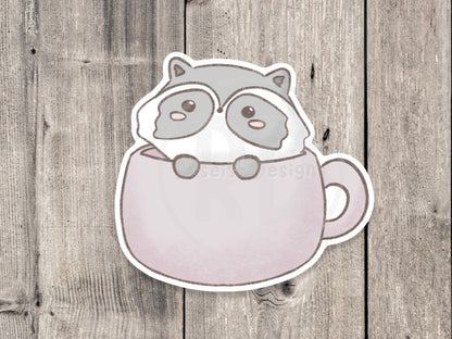 Cute raccoon sticker, kawaii, water bottle sticker, laptop sticker, raccoon lover gift, animal stickers