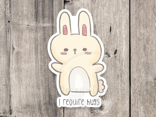 Kawaii bunny sticker, I require hugs, funny bunny, gift for bunny lovers, water bottle sticker, hug me, laptop sticker, cute rabbit
