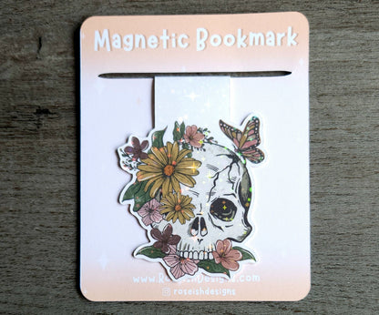 Floral Skull Magnetic Bookmark - Goth Book Lover Gift Cute Bookish Magnet