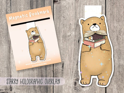 Cute bear magnetic bookmark, book lover gift, bear with books, bookish, cute bookmark magnet, book accessories