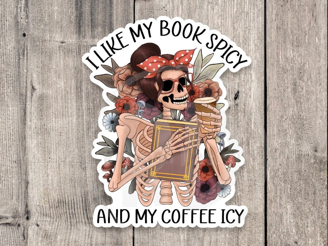 Books Spicy and Coffee Icy Funny Spooky - Vinyl Sticker