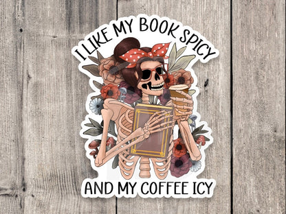 Books Spicy and Coffee Icy Funny Spooky - Vinyl Sticker