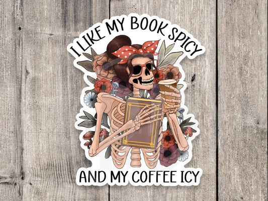 Books Spicy and Coffee Icy Funny Spooky - Vinyl Sticker