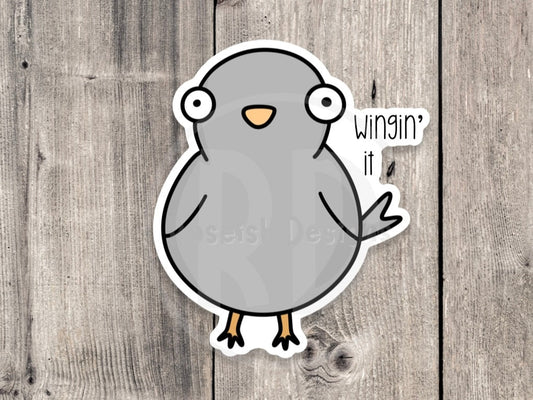 Funny Pigeon sticker, Wingin it, funny animal stickers, punny gifts, bird lovers, water bottle sticker, laptop sticker, mental health