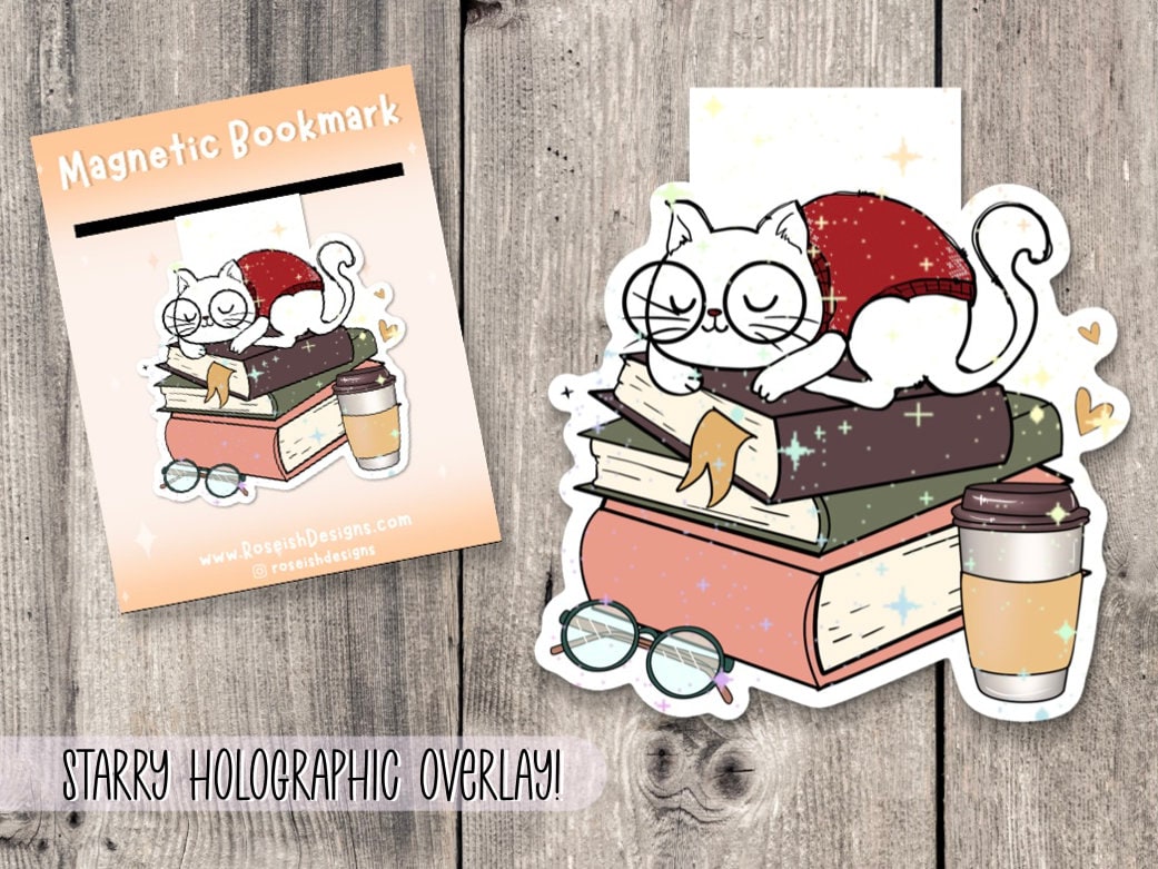 Cats and Books Magnetic Bookmark Book Lover Gift Reading Bookish Cute Cat Bookmark Magnet Book Accessories