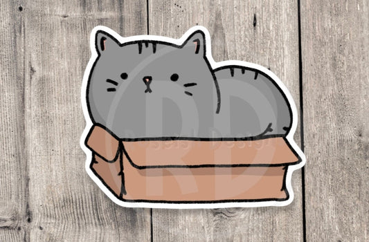 Cat in box sticker, funny animal sticker, cat lover, fat cat, water bottle sticker, laptop