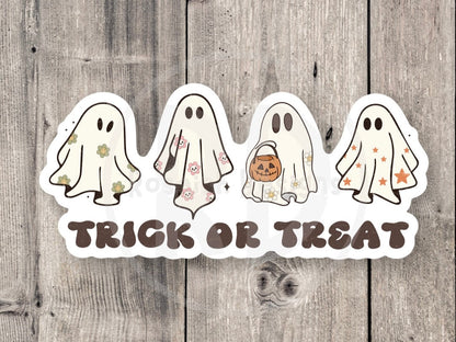 Cute Halloween water bottle sticker, laptop sticker, Halloween lover gift, spooky season, ghosts, retro, hippie halloween, trick or treat