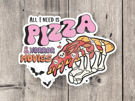 Pizza and horror movies sticker, Halloween sticker, goth gift, spooky water bottle sticker, laptop sticker, retro