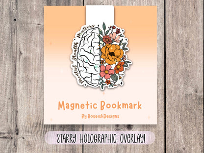 Mental health matters magnetic bookmark, book lover gift, reading, bookish, floral bookmark magnet, book accessories, self care