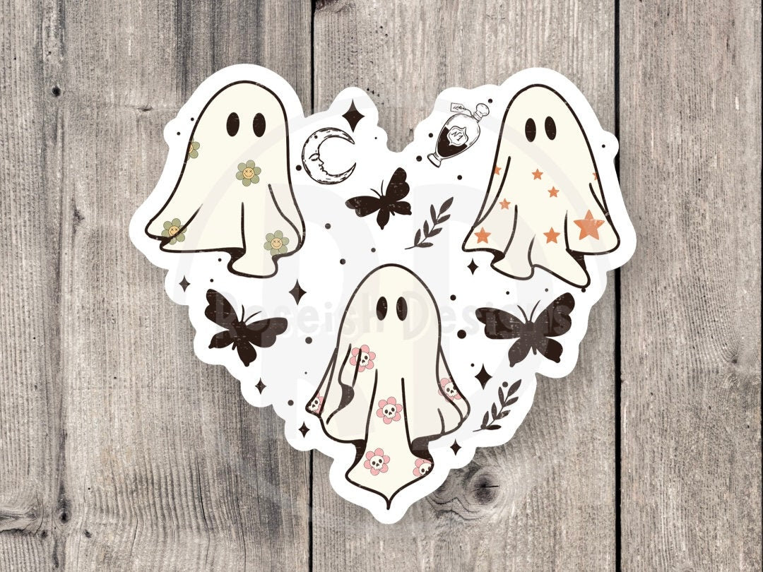 Cute Spooky Heart Ghost - Vinyl Sticker
