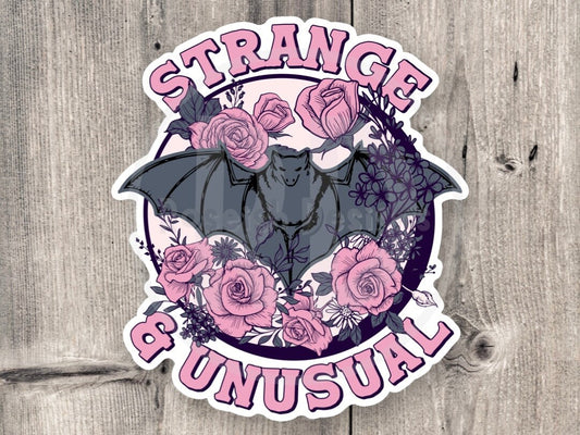 Strange and Unusual sticker, Halloween sticker, goth gift, spooky water bottle sticker, laptop, Emo stickers