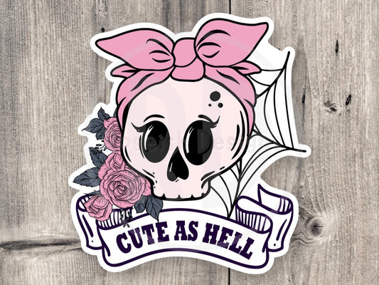 Cute as hell sticker, Halloween sticker, goth gift, spooky water bottle sticker, laptop, Emo stickers, skeleton