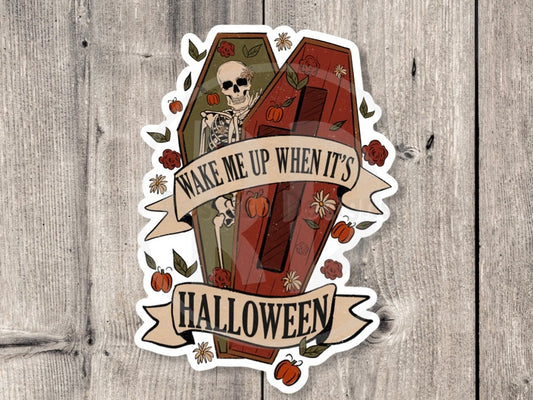Wake me up when it’s Halloween sticker, spooky vibes, Halloween stickers, retro stickers, water bottle sticker, Halloween lover