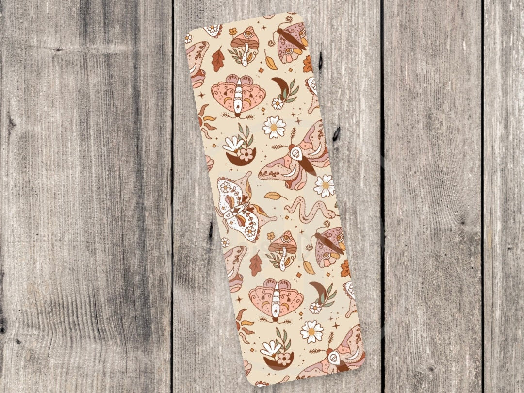 Retro Bookmark Groovy Book Lover Gift Bookish Stocking Stuffer Neutral Bookworm Moths and Flowers
