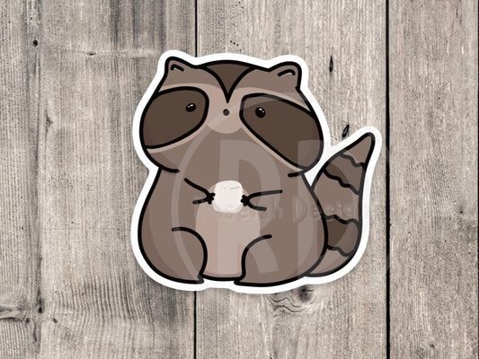 Funny raccoon sticker, raccoon with marshmallows, trash panda, funny animal stickers, water bottle stickers, laptop stickers, cute kawaii