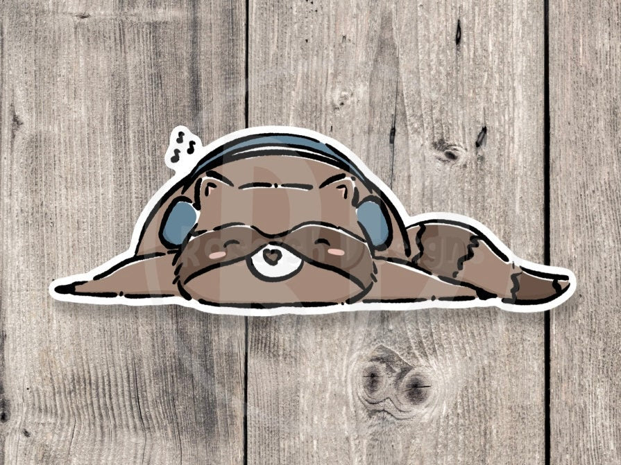 Cute Raccoon Trash Panda Raccoon with Headphones - Vinyl Sticker