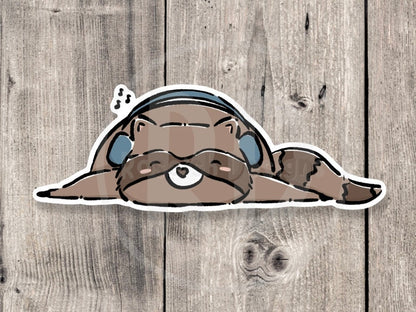 Cute Raccoon Trash Panda Raccoon with Headphones - Vinyl Sticker