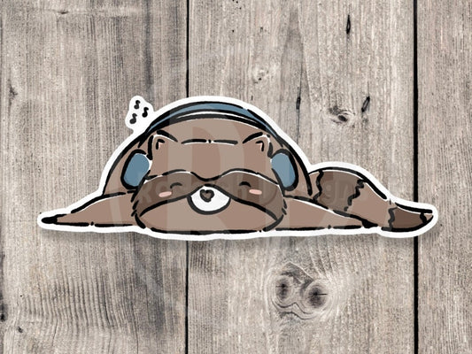 Cute Raccoon Trash Panda Raccoon with Headphones - Vinyl Sticker