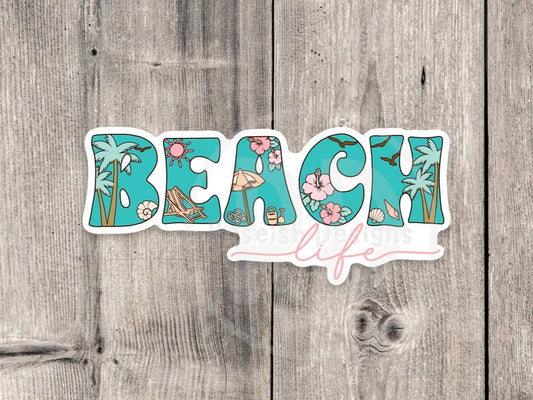 Beach lover water bottle sticker, vintage summer laptop sticker, surfer gift, travel, beachy, summertime quotes, summer vibes, pastel