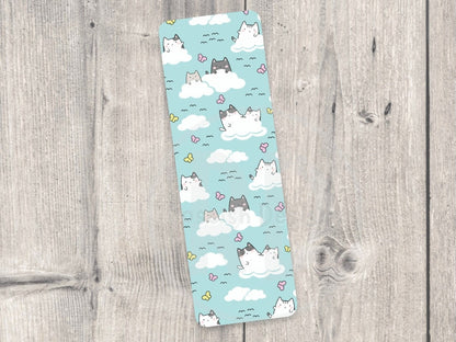 Cute Cat Double-Sided Bookmark Book Lover Gift Laminated Bookmark Bookworm Reading Gifts Kawaii Kitty in Clouds Cat Lover