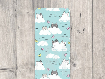 Cute Cat Double Sided Bookmark, book lover gift, laminated bookmark, bookworm, reading gifts, kawaii kitty in clouds, cat lover