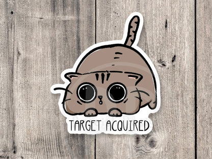 Funny cat sticker, target acquired, animal stickers, cat lover, water bottle sticker, laptop, pspsps, cat attack, pounce