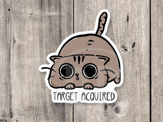 Funny cat sticker, target acquired, animal stickers, cat lover, water bottle sticker, laptop, pspsps, cat attack, pounce