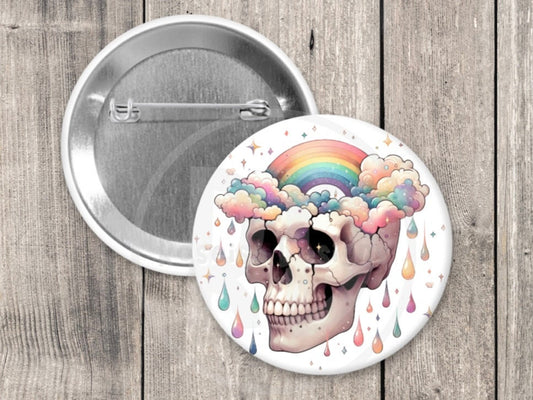 Rainbow skeleton pinback button, 1.5 inch, metal backing, spooky gifts, pastel pin