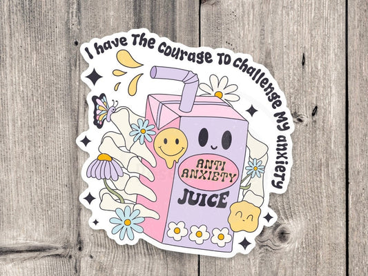 Mental health water bottle sticker, anti anxiety juice, positive quote, neurodivergent, floral, courage, inspirational gifts, retro
