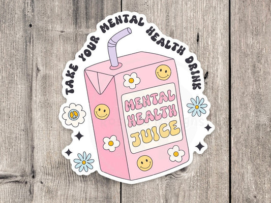 Mental health water bottle sticker, juice box, positive quote, neurodivergent, floral, courage, inspirational gifts, retro