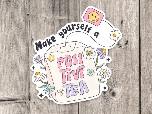 Mental health water bottle sticker, positivitea juice box, positive quote, neurodivergent, floral, courage, inspirational gifts, retro