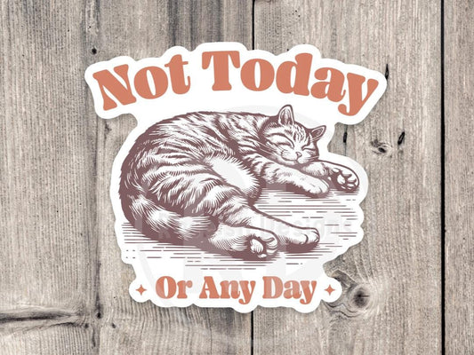 Not Today or Any Day, Funny Lazy Cat Water Bottle Sticker, Antisocial Laptop Sticker
