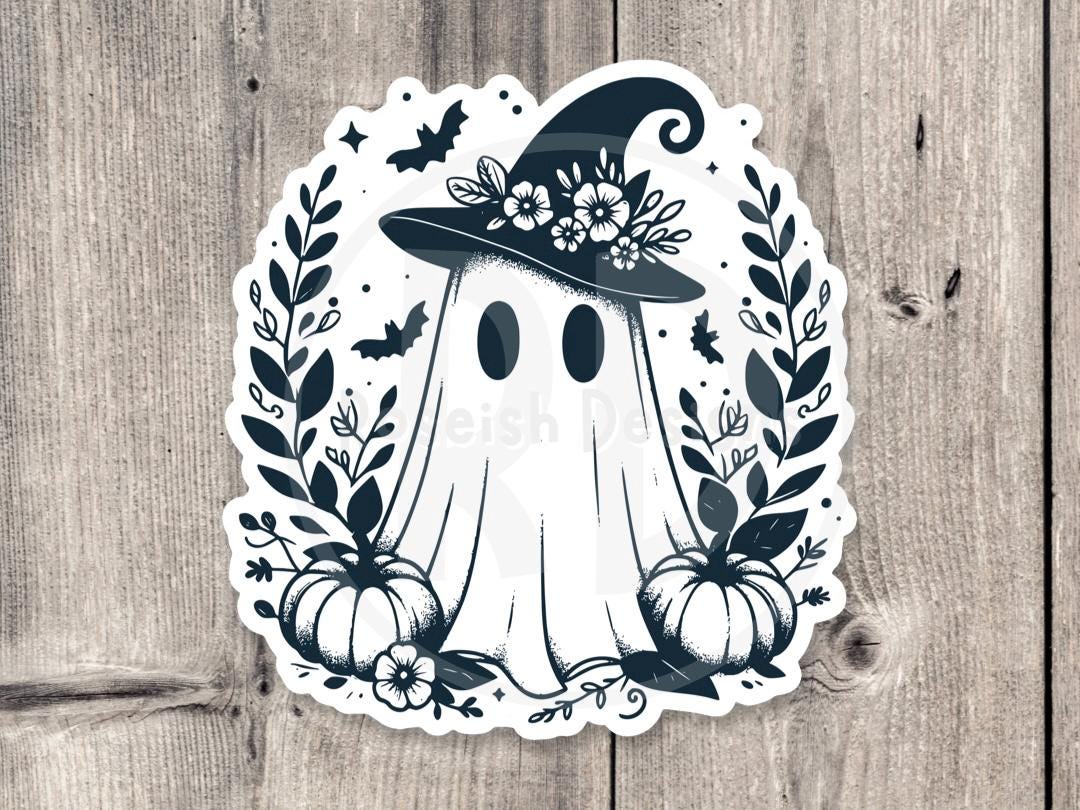 Cute Witchy Halloween Ghost - Vinyl Sticker