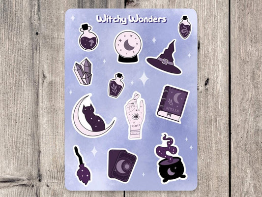 Witchy sticker sheet, spooky season, magic planner stickers, celestial gifts, potion stickers, spiritual, crystals