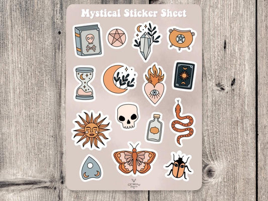 Mystical sticker sheet, witchy stickers, spooky season, planner stickers, celestial gifts