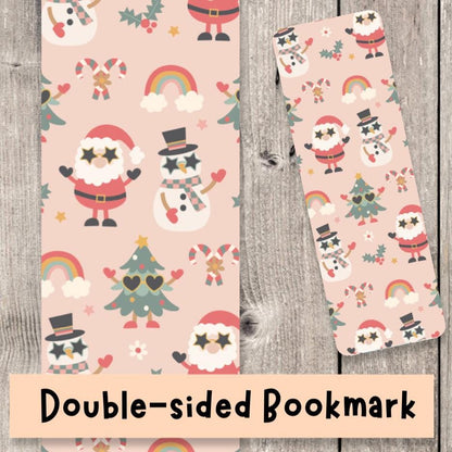 Cute Santa and Snowman Bookmark - Groovy Bookworm Gift Reading Accessories Book Lovers Holiday Pattern Double-Sided Christmas