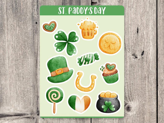 St Patrick’s Day Sticker Sheet, journaling stickers, planner stickers, mini stickers, scrapbooking, bullet journals, feeling lucky