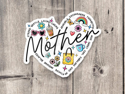 Mother heart sticker, Mother’s day gift, cute water bottle sticker for moms, floral laptop sticker, planner label, gift for mom