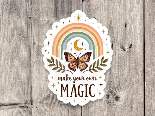 Mystical water bottle sticker, positive quotes, make your own magic, witchy gifts, celestial stickers, magical butterfly laptop sticker