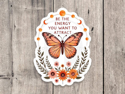 Mystical water bottle sticker, positive quotes, be the energy you wish to attract, witchy gifts, manifestation laptop sticker, self care