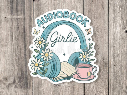 Audiobook Girlie Sticker, Funny book lover gift, cute reading sticker for readers, Bookish humor, cute headphone water-bottle sticker