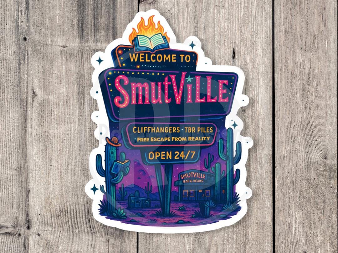 Welcome to Smutville Sticker, Funny smut book lover gift, cute reading sticker for readers, Bookish humor, cute adult water-bottle sticker