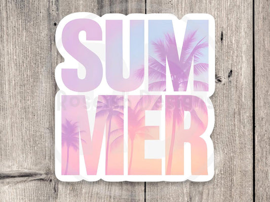 Summer water bottle sticker, vintage palm trees summer laptop sticker, surfer gift, travel, beachy, summertime quotes, summer vibes, pastel