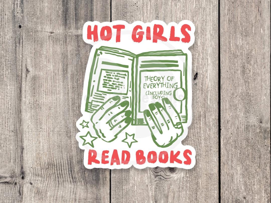 Hot Girls Read Books sticker, book worm, book nerd quote, funny bookish water bottle sticker, reading quotes, book lover gift