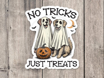 No Tricks Just Treats Water Bottle Sticker, Cute Halloween Laptop sticker, Dog Lover gift, Spooky Ghost Puppy, Dog Mom Sticker