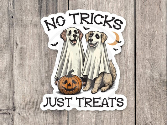 No Tricks Just Treats Water Bottle Sticker, Cute Halloween Laptop sticker, Dog Lover gift, Spooky Ghost Puppy, Dog Mom Sticker