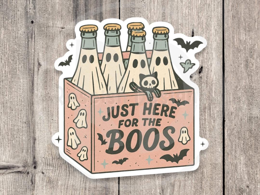 Here for the Boos Sticker, Cute Halloween Ghost Sticker, Halloween Favors, Spooky Pun, Funny Beer Water Bottle Sticker, Adult Laptop Sticker