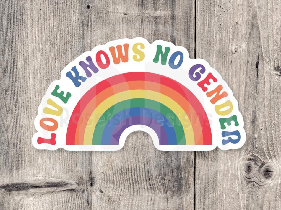 Pride sticker, LGBTQ+ support, pride flag, rainbow, all for love, love for all water bottle sticker, laptop sticker, love knows no gender