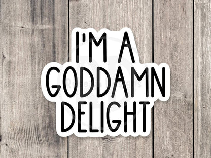 I’m a god damn delight sticker, Sarcasm sticker, funny quote stickers, sassy sayings, water bottle sticker, mature adult sticker, offensive